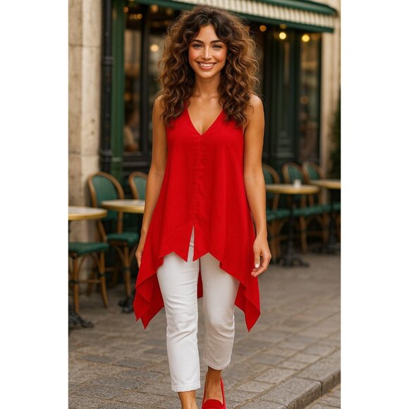 Ann Taylor XL Red Chic Sleeveless Layered Tank Top V Neck Sheer Back Lightweight - Picture 3 of 11